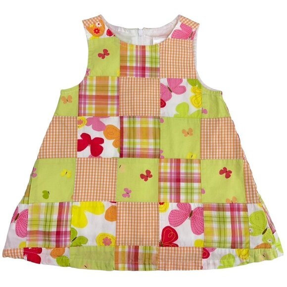 GYMBOREE Summer Dress Set Girl Size 3/6 Butterfly Plaid Patchwork Multicolor - Picture 8 of 11